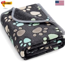 Fluffy Flannel Dog Blanket Washable Paw Printed Throw for Small Medium Large...