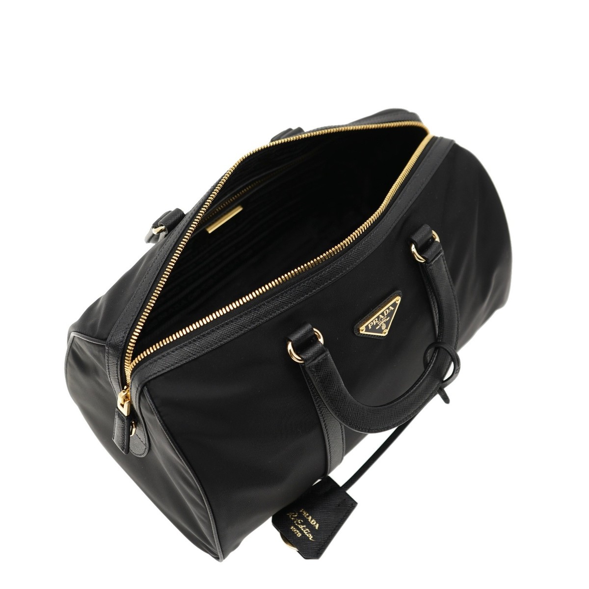 Prada Re-Edition Boston Shoulder Bag Black Nylon / Saffiano