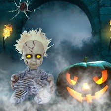 Creepy 11" Halloween Doll Decoration - Animatronic Haunted House Prop, Sound Act