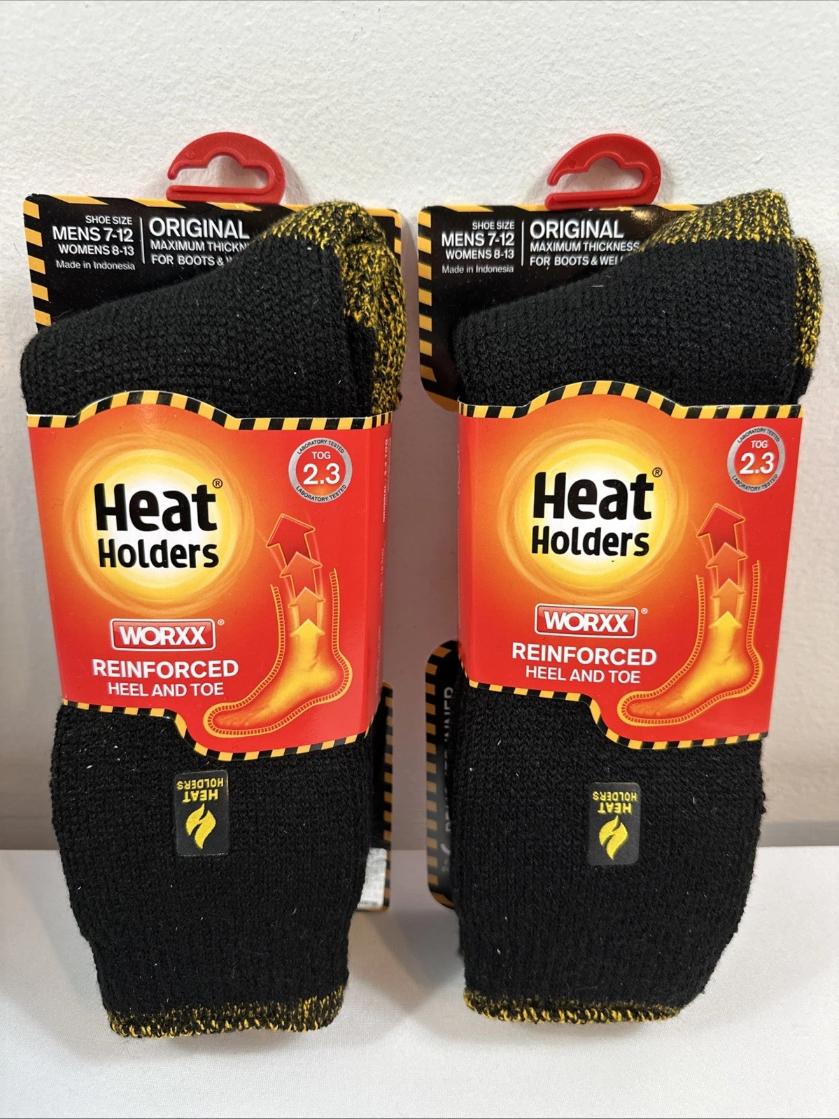 2 Pairs Heat Holders Worxx Socks Reinforced Heel and Toe Mens 7-12 / Womens 8-13