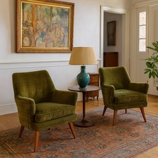 Fauteuils Vintage Velours Vert D'Origine Italie des Années 1950 Originaux