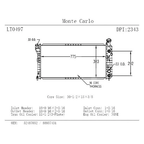 For Chevy Impala 00-03 Engine Coolant Radiator with Transmission Oil Cooler - Image 3 of 4