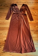 Jenny Yoo Collection Long Rust  Velvet Dress Deep V Modesty Mesh Size 10