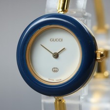 [Almost MINT] GUCCI 11/12 Change Bezel Quartz Blue Gold Vintage Women's Watch