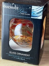 Zorza Hand Blown Handmade Glass Ball From Poland Christmas Ornament Red/Orange