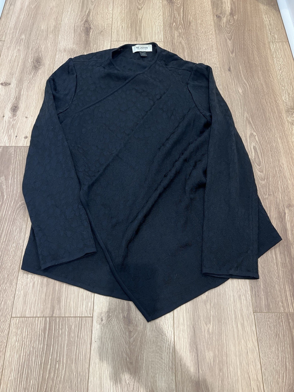 St. John Collection Black Cardigan Large Open Front Wool Blend Sweater Duster