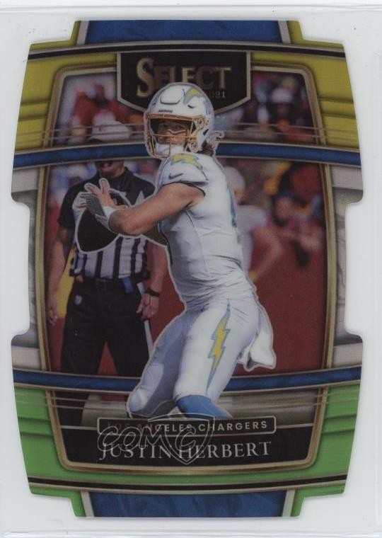 2021 Panini Select Concourse Green & Yellow Prizm Die-Cut Justin Herbert #19