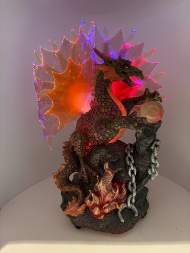 Vintage Fiber Optic Dragon Statue Light Up Resin Fantasy Figure 9.5" Works
