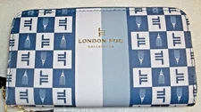 London Fog Adalia Signature Zip Around Wallet Navy Wristlet NWT FREE FAST SHIP