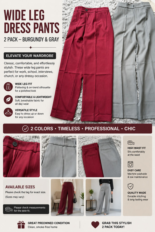 Womens Wide Leg Dress Pants Bundle Small Burgundy Gray Career Office Work