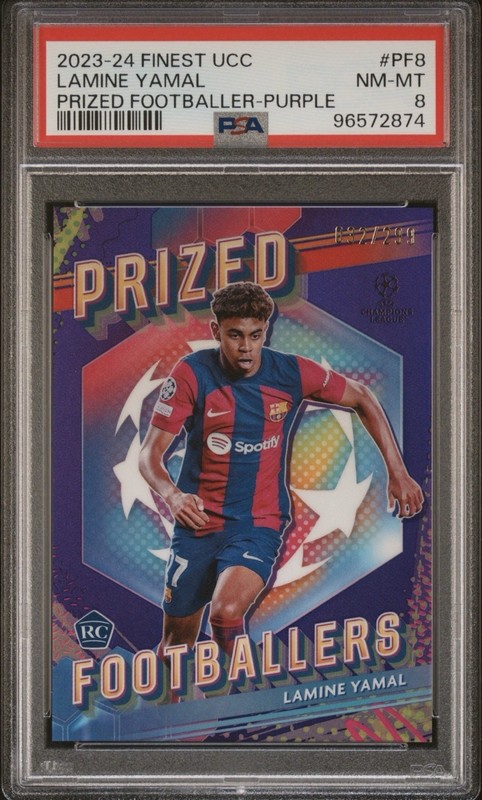 2023-24 Topps Finest UEFA Prized Footballers Lamine Yamal /299 Rookie PSA 8