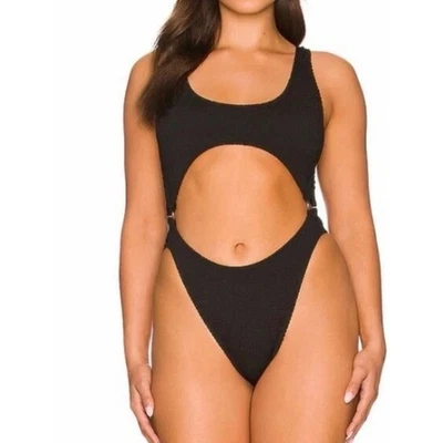 NEW Good American Maillot Monokini 2X/3XL Une Pièce Découpe Noir Texturé - Photo 1/3