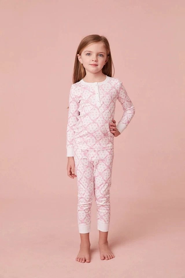 Roller Rabbit x Love Shack Fancy Girls Pink Ribbon Pajama Set, Size 8