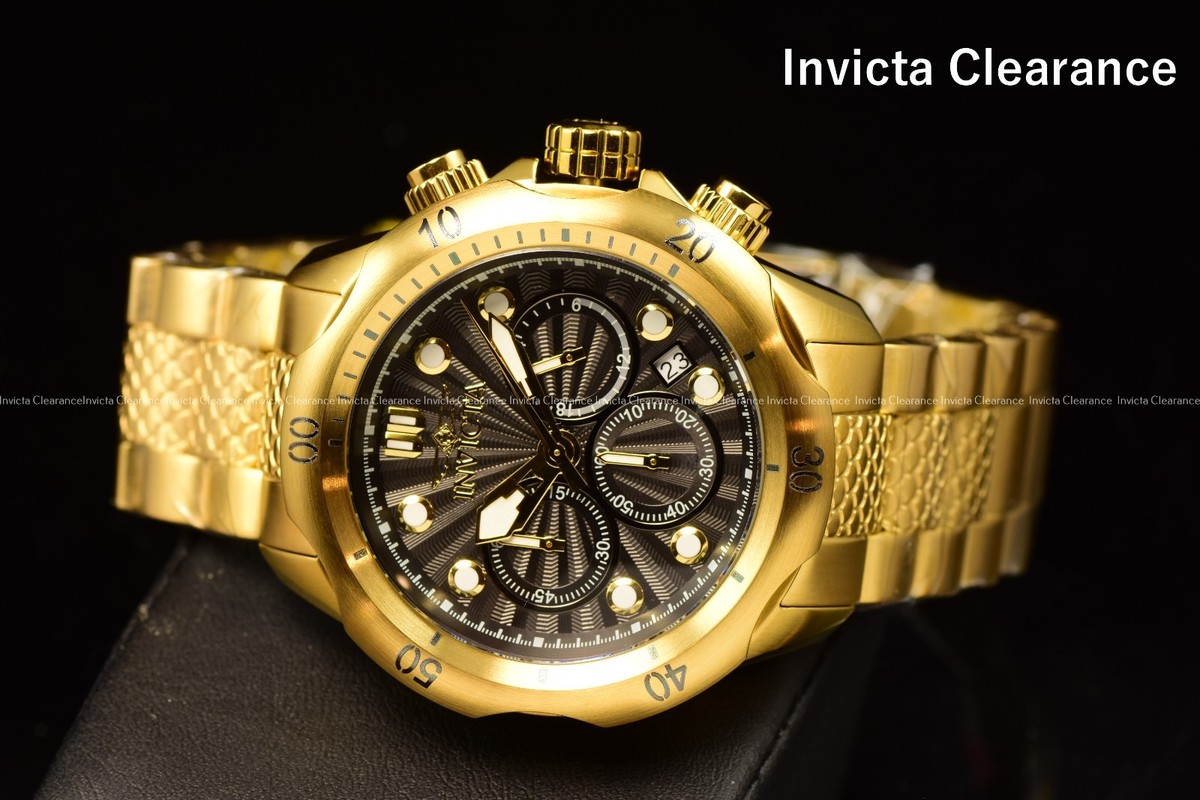 Invicta Venom STEELSHED 46mm Chronograph Black Dial Gold Tone SS