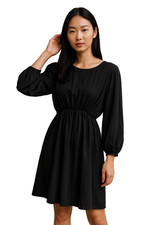 ZARA Womens Black Voluminous Satin-Effect Button Dolman Sleeve Mini Dress Size S
