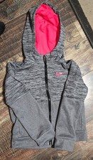 Nike Girls Dri-FIT Full Zip Hoodie Size 6 M Gray Space Dye Pink Mesh Lined Sweat