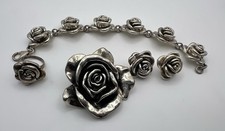 925 Silver Rose Jewellery Set Bracelet Ring Earrings Pendant Total Weight 49g