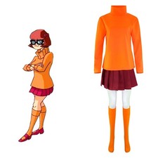 Scooby Doo Where Are You Velma Dinkley Cosplay Costume Dress Outfit(No wig)