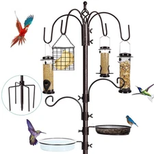 6-Hook Bird Feeding Station Kit, Wild Bird Feeder Stand Pole, Multi-Feeder Ki...