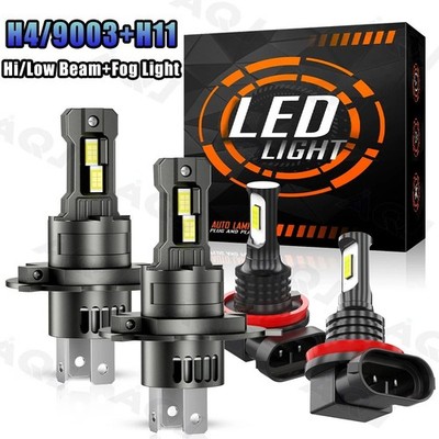Super White Bright 9003/H4 H11 LED Headlight High Low Beam Fog Light Bulbs Combo