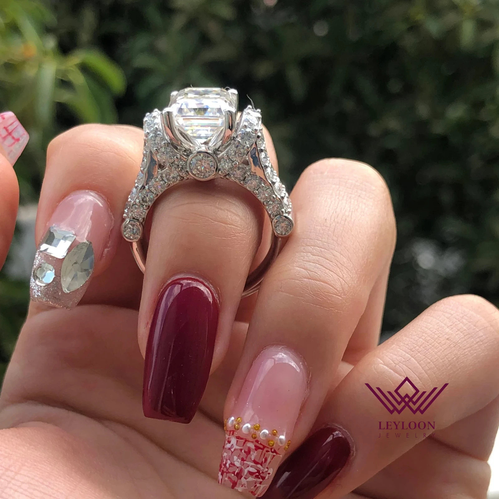 6 Carat Emerald Cut Bridge Accent Silver Moissanite Ring D Colorless VVS 9.3 CTW