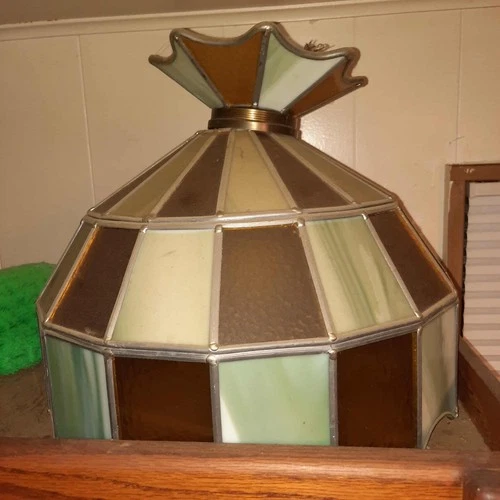 Vintage Tiffany Style Stained Glass Leaded Hanging Swag Lamp Light Fixture