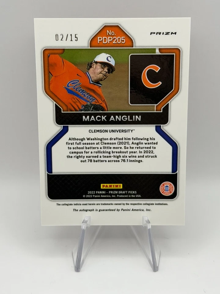 Mack Anglin 2022 Prizm Draft Picks #PDP205 Snakeskin Prizm Auto /15 Clemson SSP - Image 3 of 4