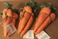 Set of 3 Bundles of 9 Total Carrots Rustic Fabric and Raffia Farmhouse Decor