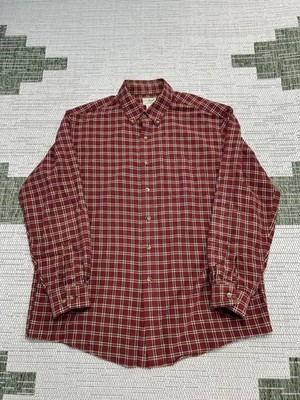 L.L.Bean Shirt Mens Large Red Beige Cotton Button Up