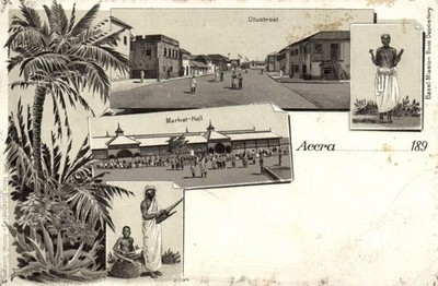 PC GHANA GOLD COAST ACCRA SZENEN VINTAGE LITHO POSTKARTE (b69262)