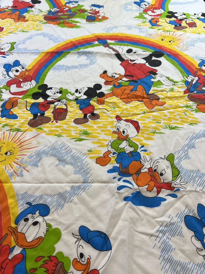Juego de Sábanas Disney Vintage Años 70 Doble Plano Ajustado Mickey Mouse Pato Donald Arco Iris Foto 2 de 4