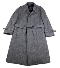 Vintage Harris Tweed Stafford Overcoat Mens 40L Gray Fleck Trench Coat Wool
