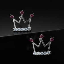 Solid 14K Yellow Gold Crown CZ Stud Earrings Sparkling Royal Design Gift for Her