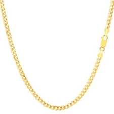 10k Yellow Real Gold Comfort Curb Chain Necklace, 2.6mm, 18"
