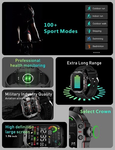 New Xiaomi Military Smart Watch Men IP68 5ATM Sports Health Tracker Bluetooth - Picture 14 of 32