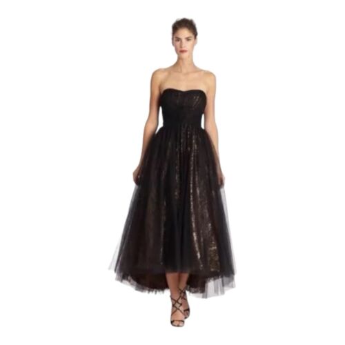 Monique Lhuillier Women's Black Strapless Sequin-Tulle Dress Sz US10