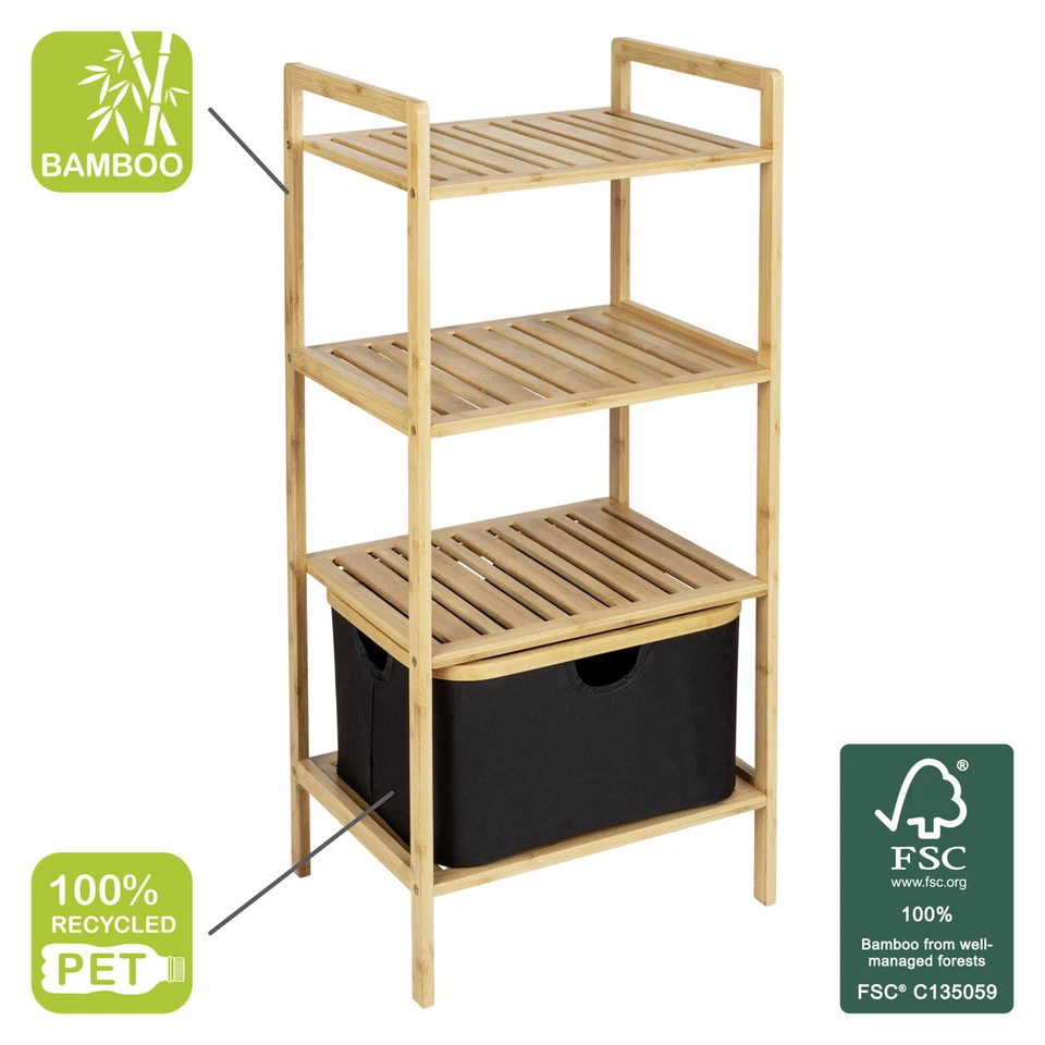 WENKO Bambusregal drei Etagen Ecori Schwarz Aufbewahrung Regal Möbel Freistehend - Bild 4 von 4