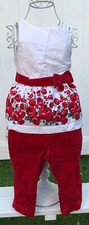 Set Janie and Jack 18-24 M,Velvet Pants  Floral Top,2 Pieces, White  Red