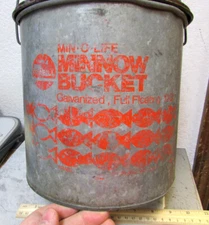 Vintage Frabill Min-O-Life full floating Galvanized Metal Minnow Bait bucket