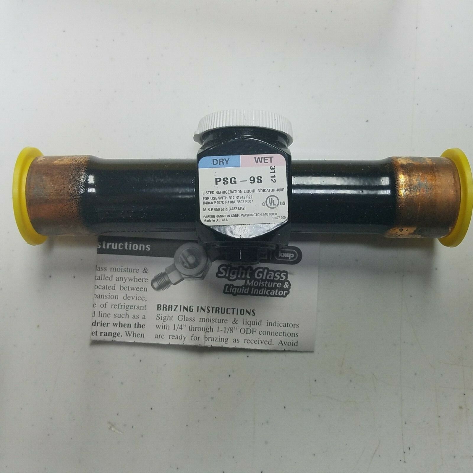 PARKER PSG-9S 1-1/8 ODF COPPER MOISTURE/LIQUID INDICATOR