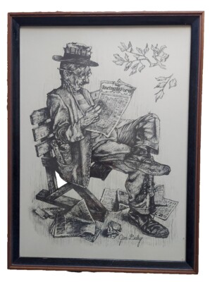 Jim Daly print: ''Still trying'', Hobo with Racing Form,Horse Racing,Betting 17x22
