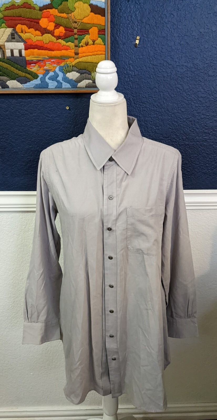 Soft Surroundings Gray Collared Button Shirt Long… - image 1