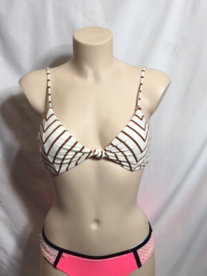 Women's NWT O'neill Brown Karmen Stripe Knot-Front Bikini Top Swim