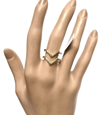 NEU 14K MASSIVER GELBGOLD DOPPEL ''V'' FORM BANDRING - HERGESTELLT IN ITALIEN - GRÖSSE 7