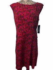 Chaps Women's Large Magenta Multicolor Print Sleeveless Fit Flare Dress NWT