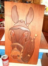 Americana Folk Art Working Donkey Mule Head Mosaic Plow Rig 24"x14"