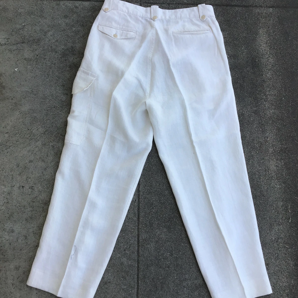 Polo Ralph Lauren 100% Linen Pants Mens 32 x 28 White Cream Half Cargo