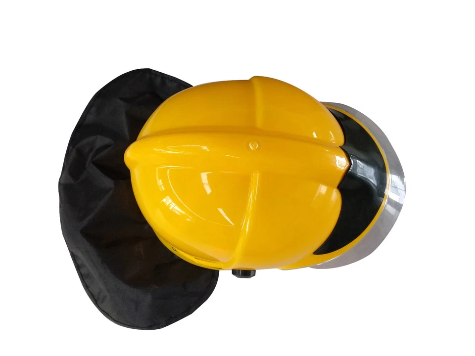 Feuerwehrhelm Kinder Helm neue Version gelb Visier verstellbar Nackentuch - Bild 3 von 4