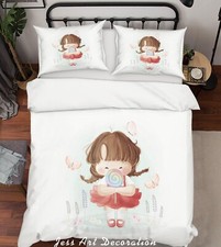 3D Girl Floral Cartoon Kids Quilt Cover Set Duvet Cover Bedding Pillowcases