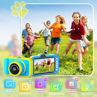 Fotocamera Per Bambini Con Schermo 3,5” E Obiettivo 360° – 1080P HD, Selfie, Flash LED E Scheda 32GB Inclusa, Regalo Perfetto Per Piccoli Fotografi Da 3 A 12 Anni